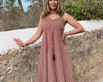 Zonnejurk, Ibiza boho meisje, mouwloze boho droomzomerjurk van biologisch katoen, ideale vakantieoordkleding strandkleding A-vormjurk