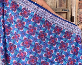 Hand-Block Printed Muslin Sarong: Floral Beach Cover-Up