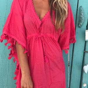 La Riviera Printed Long Kaftan Dress With Side Slits - Pink & Multicolor main image 0