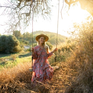 Boho Dress in joyful sunflower hand block print , organic soft cotton all sizes image 10