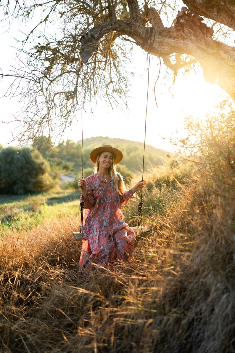 Boho Dress in joyful sunflower hand block print , organic soft cotton all sizes image 10