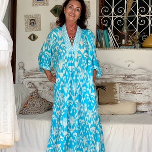 Muy bonito caftán turquesa bordado para mujer, chilaba marroquí, vestido de  noche largo -  México