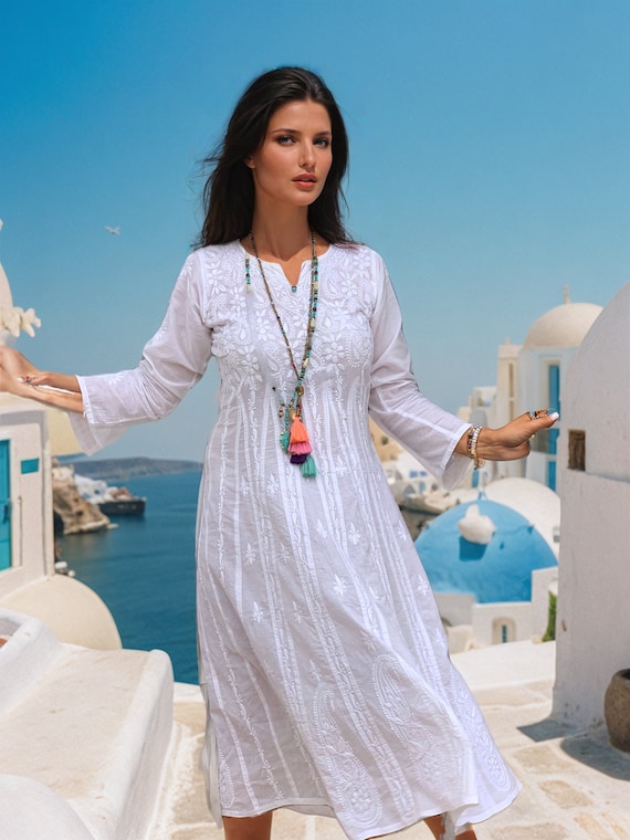 green emerald velvet dress Marbella Embroidered Dress White main image 1