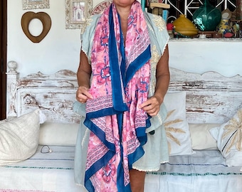 Handmade Block Print Cotton Sarong – Lightweight Beach Wrap, Yoga Shawl
