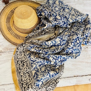 Big size Sarong -Pareo , ethic shawl in  Modern geometric Hand Block Printed Extra Large Sarong | Organic Cotton Muslin Natural colours No5