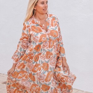Bohemian flower printed maxi bohemian dress ,cotton print tunica , beach fashion , resort wear ,Ibiza fashion , hippie chic image 2