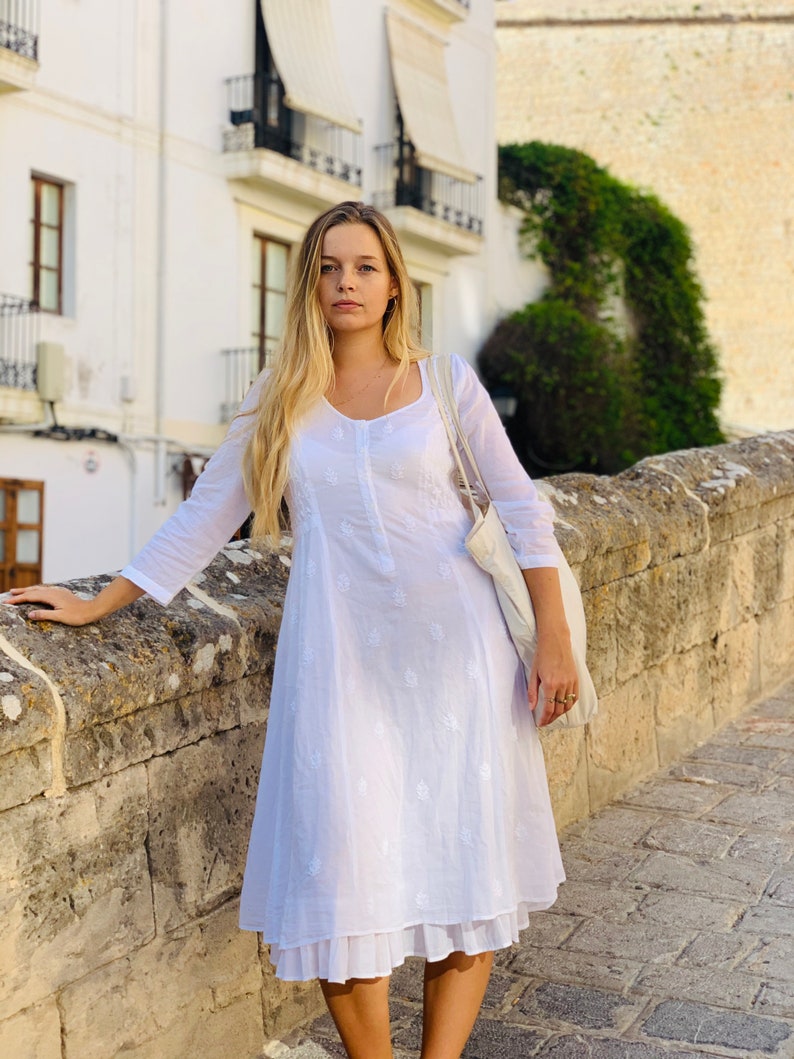 White Finest Muslin Cotton Dress With Hand Embroidery Ideal Etsy