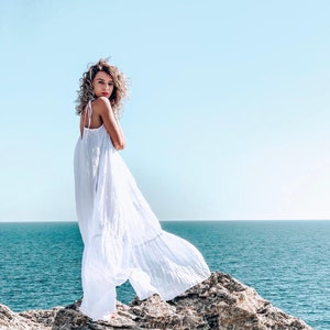 White long Ibiza finest muslin cotton dress , sexy  boho summer dress , vacation dresses, Maxi White Island dress ,open back dress , hotel