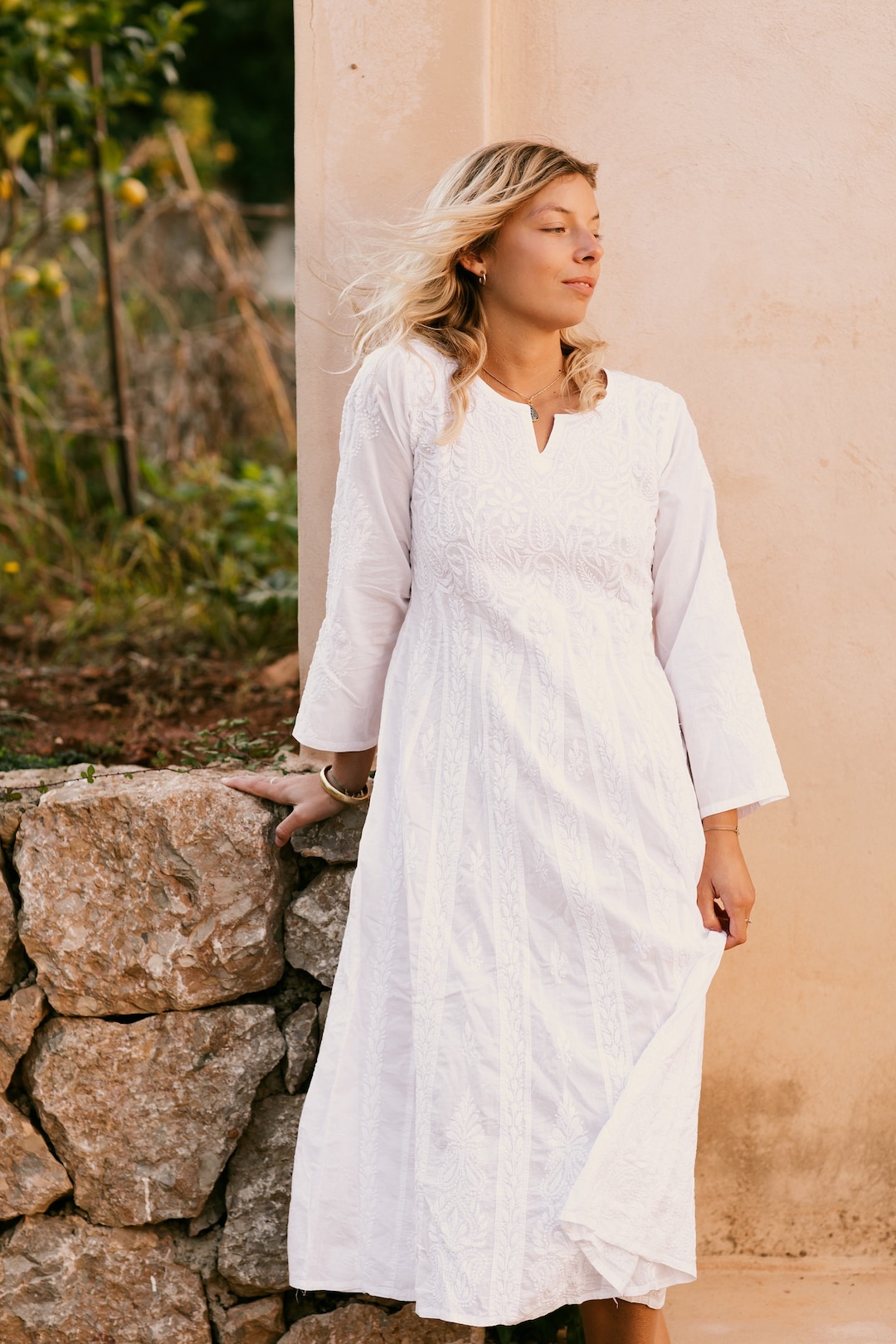 white christmas dresses White Lace Cotton Bohemian Maxi Dress ,Boho Sundress – Boho Queens main image 0