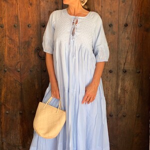 Boho blue maxi dress ,long dress finest muslin cotton with hand embroidery, plus-size summer dress , resortwear, cruise , holiday dress zdjęcie 9