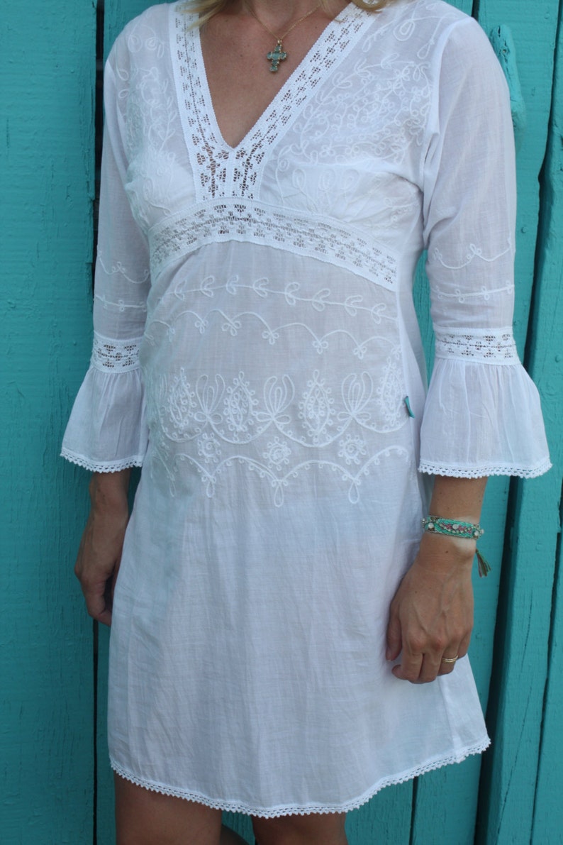 Boho white dress with hand embroidery Fiona dress