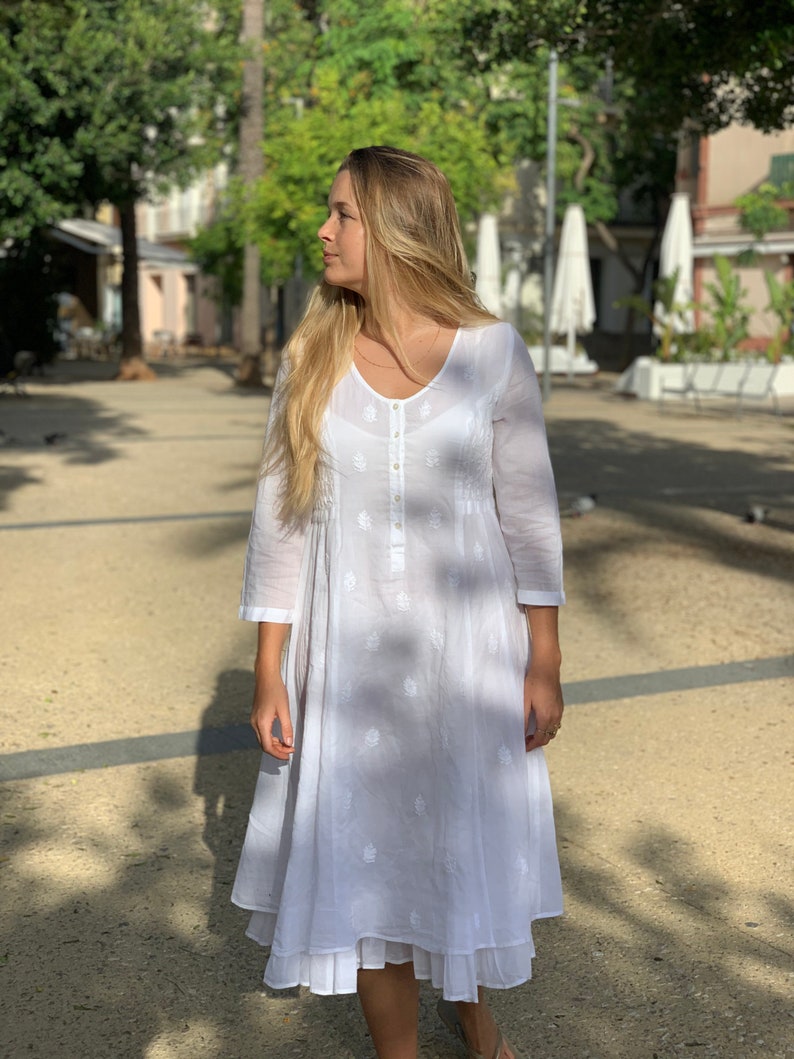 White Finest Muslin Cotton Dress With Hand Embroidery Ideal Etsy