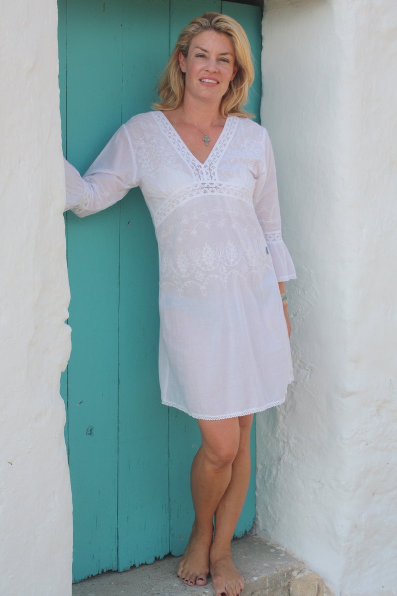 Boho white dress with hand embroidery Fiona dress