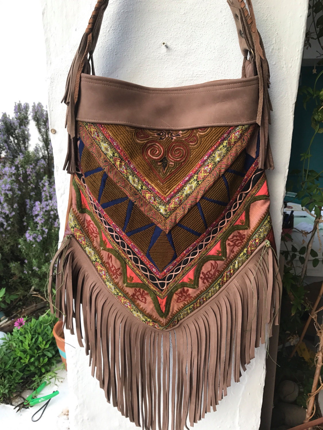 Boho vintage embroidery bag hand made with antique fabrics Etsy