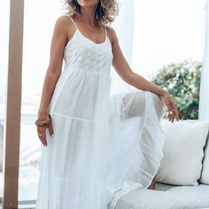 White long Ibiza finest muslin cotton dress , perfect as boho summer  dress