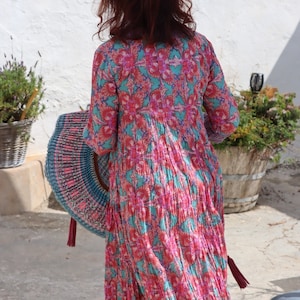 Plus size boho maxi dress made in handmade block print in fresh Mediterranean blue and white organic cotton image 5