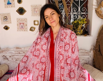 Sarong -Pareo , shawl in hand block print organic cotton