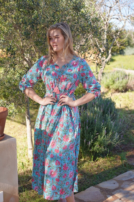 turquoise boho maxi dress Boho dress turquoise 🌻 – AUROBELLE IBIZA main image 1