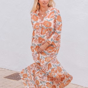 Bohemian flower printed maxi bohemian dress ,cotton print tunica , beach fashion , resort wear ,Ibiza fashion , hippie chic image 4