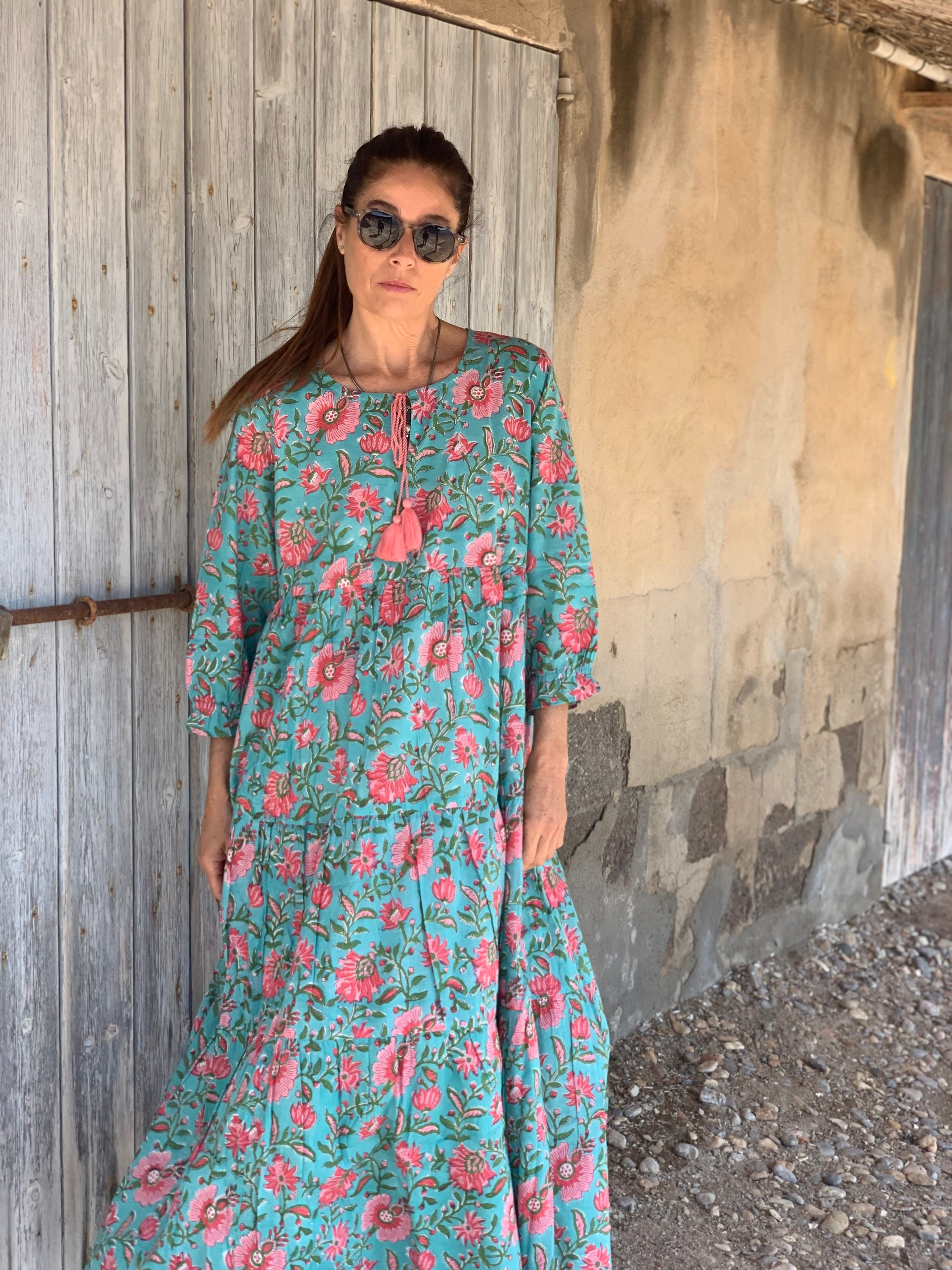 Turquoise Maxi Flower Boho Dress, - Etsy