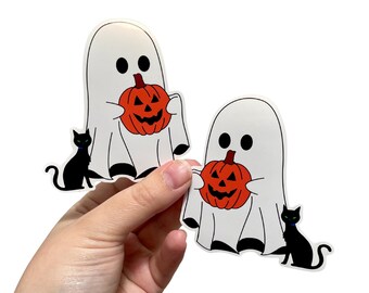 Halloween Ghost Sticker | Pumpkin, Black Cat | Waterproof Vinyl Decal