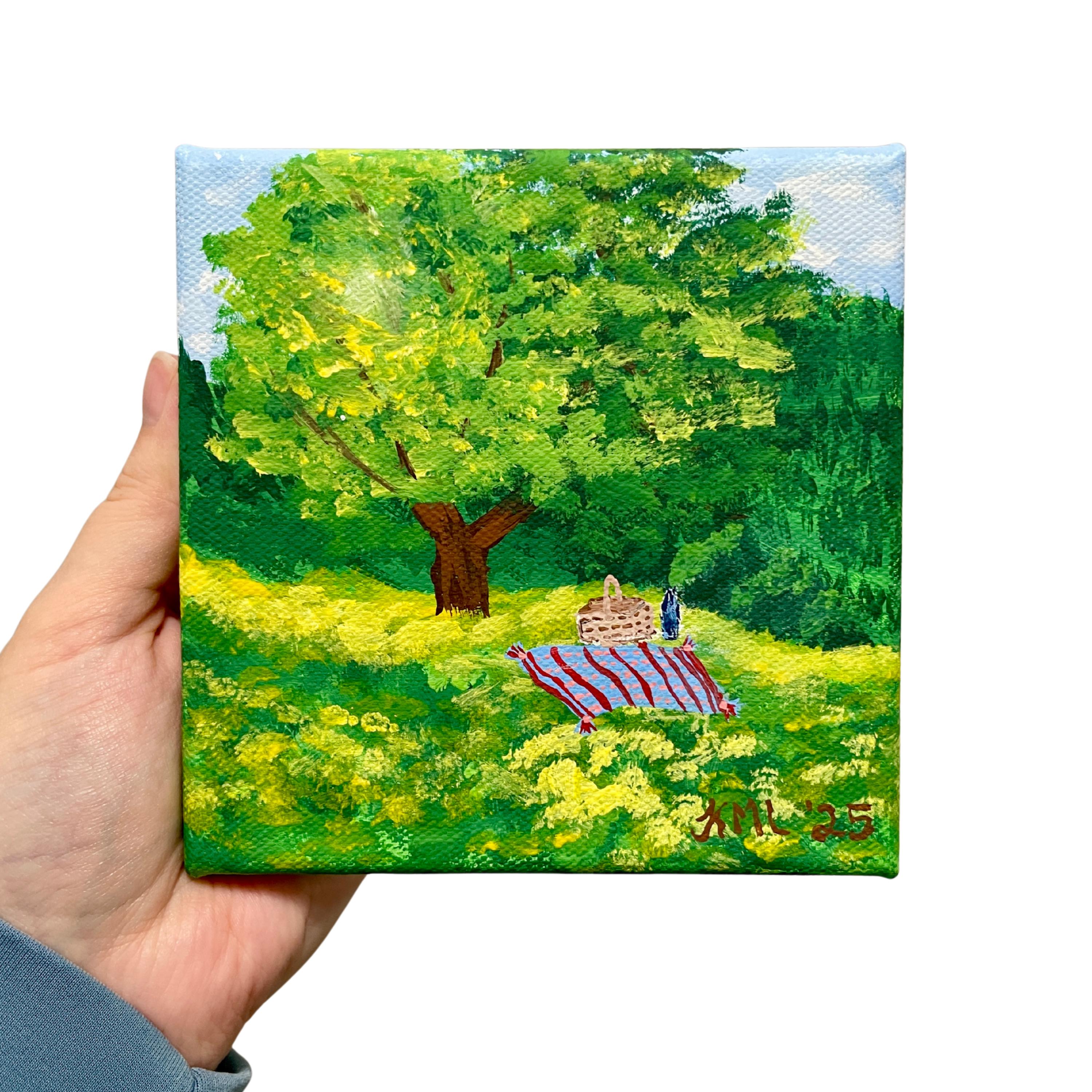 ミニチュアアクリルピクニック絵画：5x5キャンバス、草原の風景 - Etsy