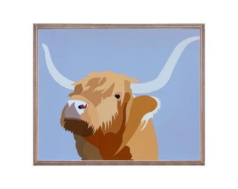 Highland Cow Art Print: Scottish Hairy Coo, Farmhouse Decor
