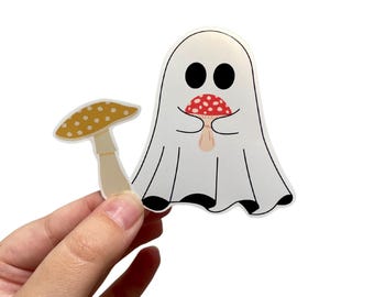 Ghost Holding Mushroom Sticker Set: Spooky Cottagecore Vinyl Decals