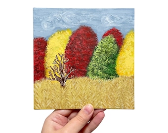 Fall Landscape Painting: Original Acrylic Mini Canvas Art (6x6)
