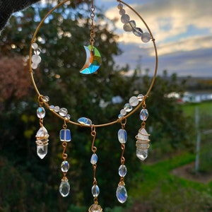 Moongazer | crystal wall hanging, wire art, suncatcher - boho style, home decor, witchy, spiritual