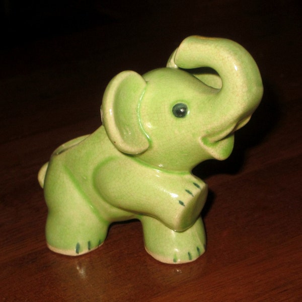 Vintage Ceramic Elephant Jade Green Elephant Planter Pottery Elephant Trunk Up Mint Green Feng Shui Elephant Money Elephant ~ Made In Japan