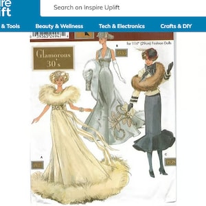 BARBI Sewing Pattern Glamorous 30&#39;s Thirties 1930&#39;s Wardrobe New Uncut Simplicity 9704 Doll Collector&#39;s Club for 11 1/2&quot; Dolls.