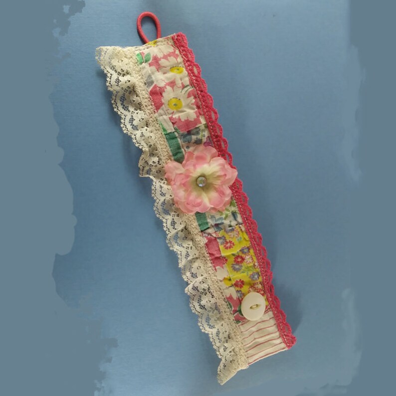 Cuff Bracelet Vintage Cutter Quilt Silk Flower Mother of image 3