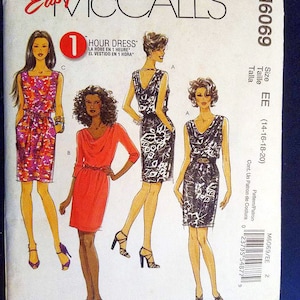McCalls 6069 Sewing Pattern Easy 1-Hour Dress Size 14-16-18-20. UNCUT.  Four Variations.
