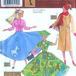 BARBI Sewing Pattern Fabulous Fifties 1950&#39;s Wardrobe New Uncut Simplicity 9840 Doll Collector&#39;s Club for 11 1/2&quot; Dolls.