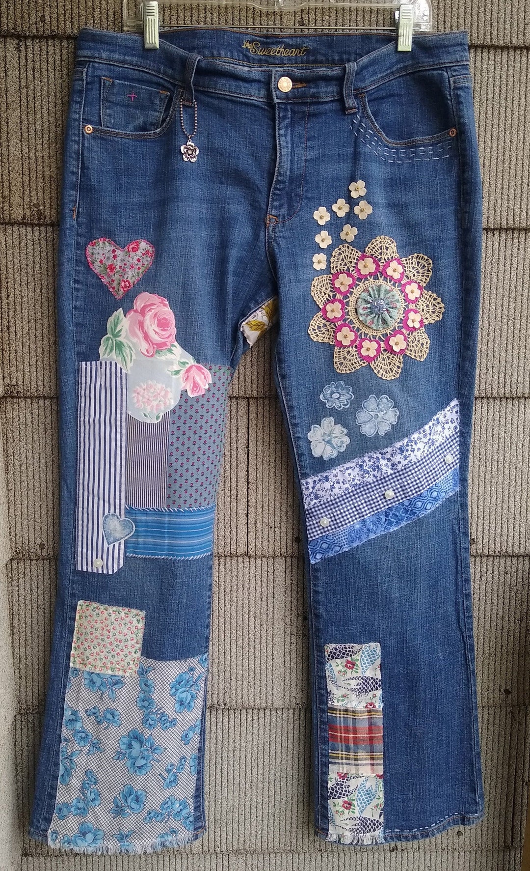 Vintage Old Navy Sweetheart Denim Jeans Hand Patched Kantha & - Etsy