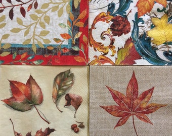 Two Individual Paper Luncheon Decoupage Napkins Autumn Leaves Foliage