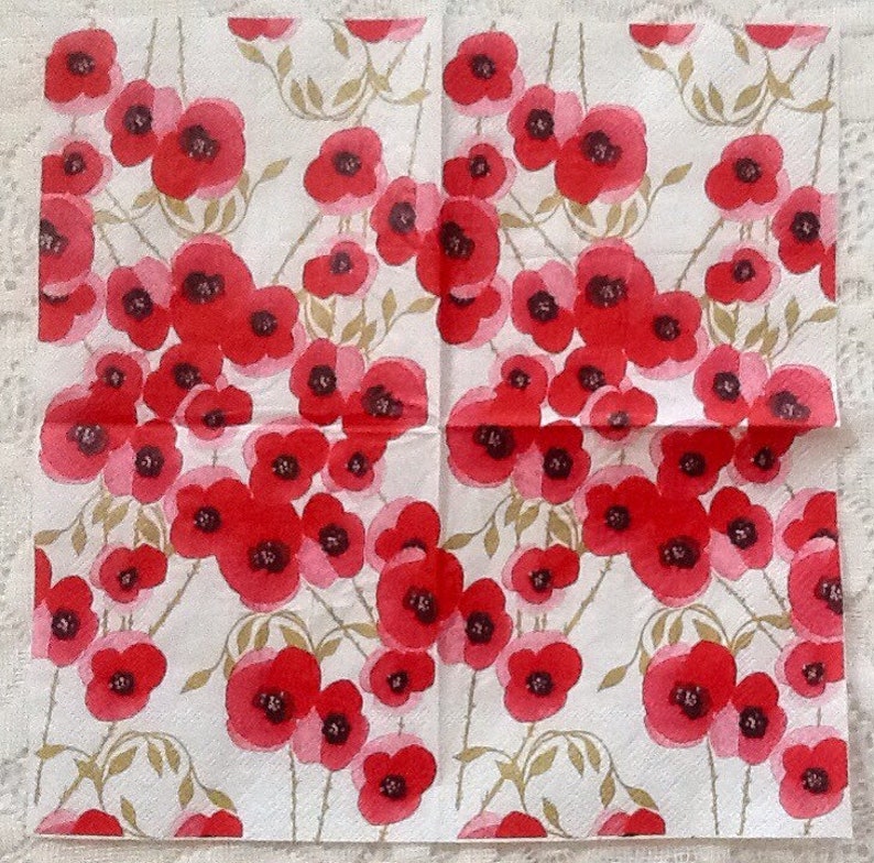 Poppy Paper Napkins for Decoupage 3 Poppies Napkins Summer Etsy