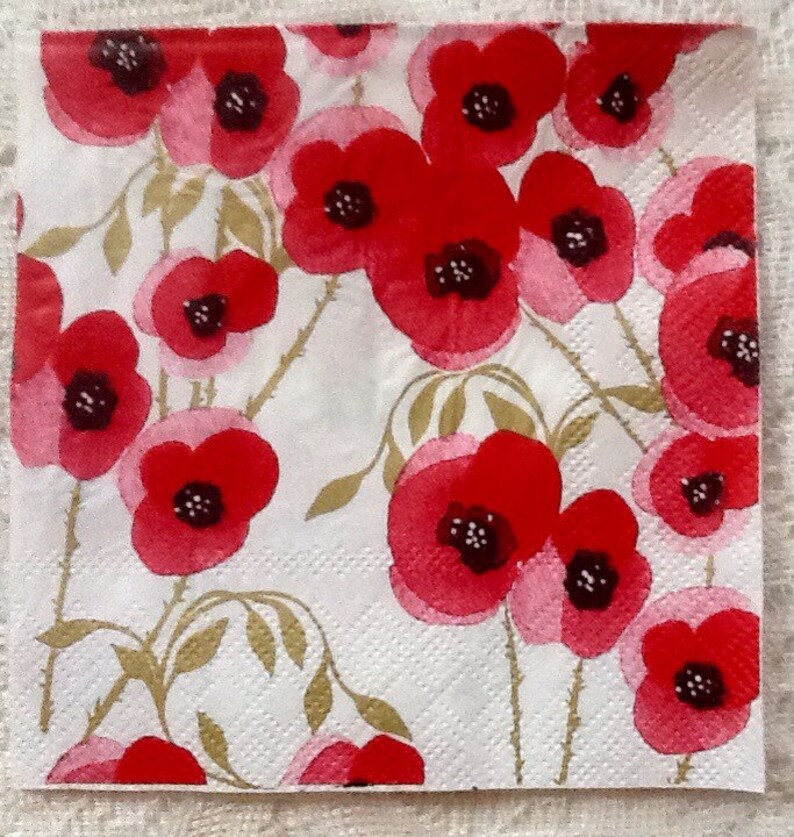 Poppy Paper Napkins for Decoupage 3 Poppies Napkins Summer Etsy