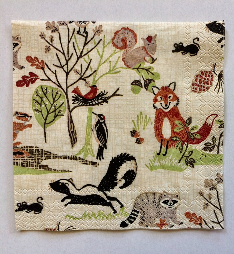 3 Paper Napkins for Decoupage Cocktail Woodland Animals Etsy