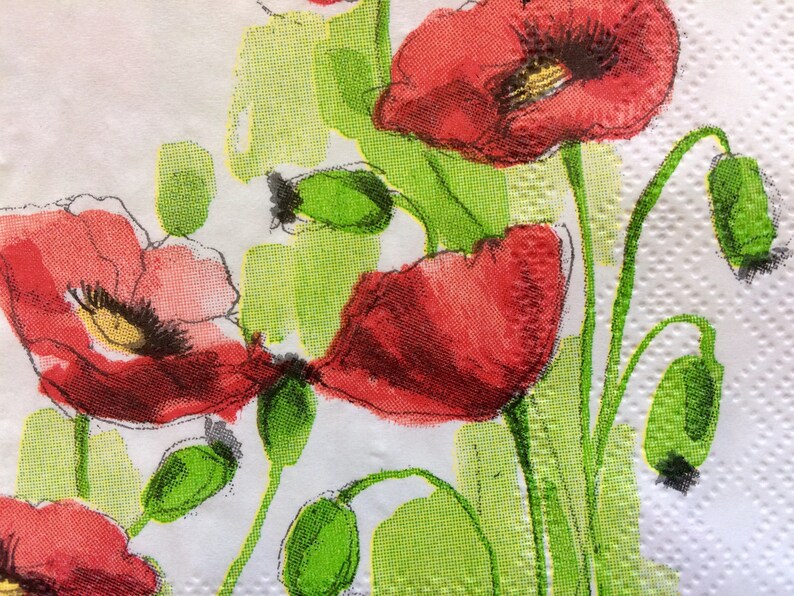 Poppies Decoupage Napkins 3 Red Poppy Flower Paper Napkins Etsy
