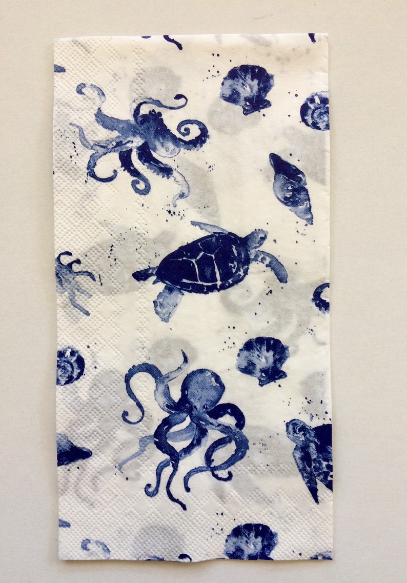 Sea Life Decoupage Napkins 2 Blue Octopus Paper Napkins Etsy