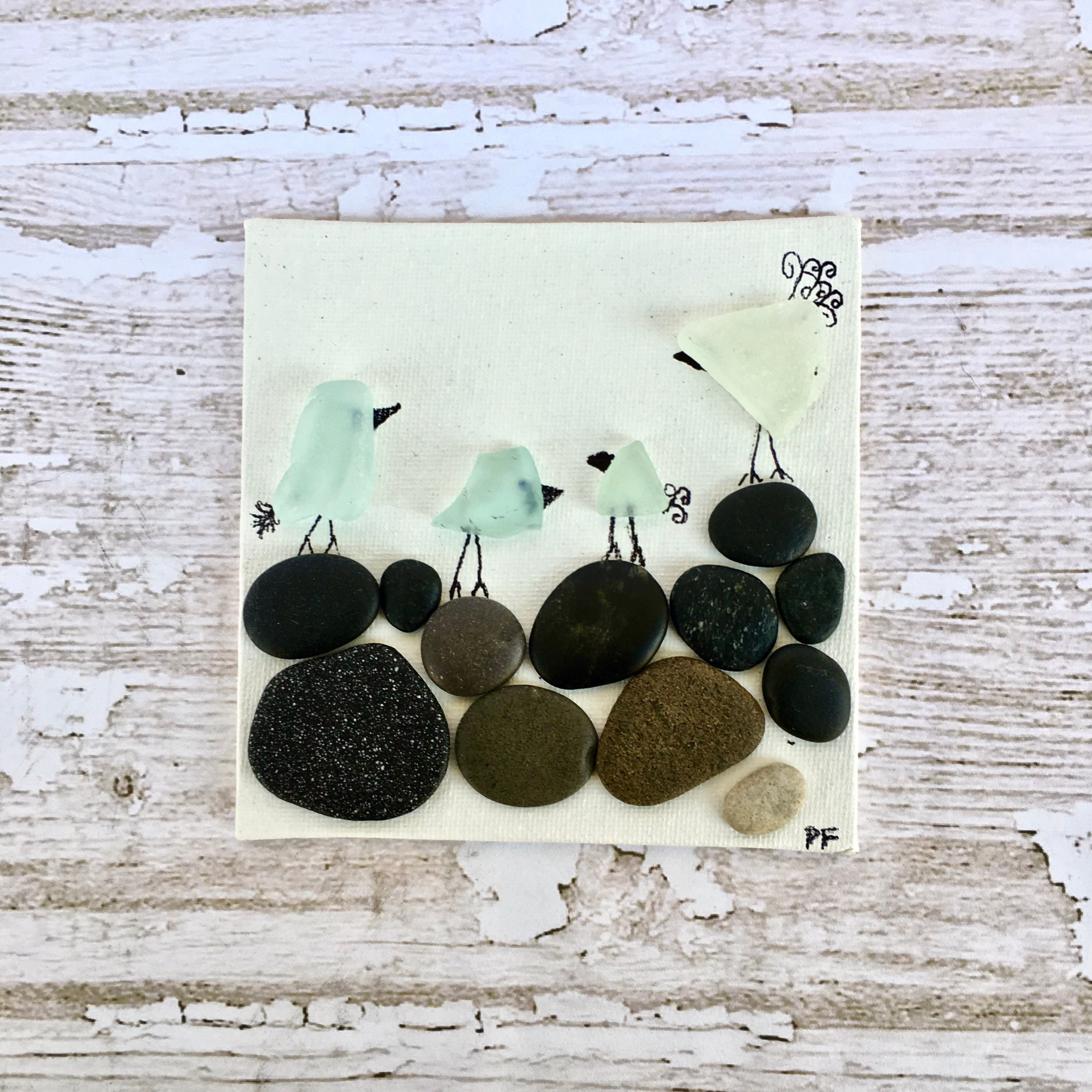 BEACH GLASS PEBBLE art. Sea glass birds on pebble beach. Beach Etsy
