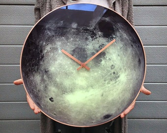 Moon Wall Clock, Moon Glow Clock, Planetary Decor, Glow In The Dark, Large Wall Clock, Space Clock, Cancer Sign, Oversized Clock,Lunar Clock