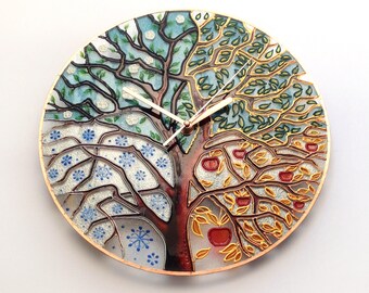 Large Wall Clock, Unique Wall Clock, Glass Clock, Kitchen Clock, Modern Home Decor, Tree Clock, Colorful Wall Clock, Wall Decoration