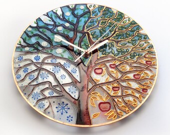 Large Wall Clock, Unique Wall Clock, Glass Clock, Kitchen Clock, Modern Home Decor, Tree Clock, Colourful Wall Clock, Contemporary Decor
