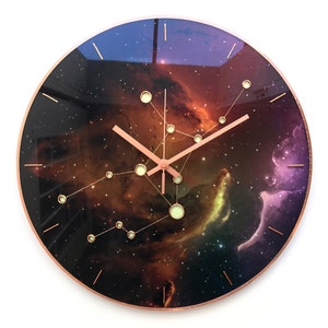 Virgo Sign Gift, Glow In The Dark, Celestial Sky Clock, Wall Clock, Astrology Clock, Steampunk Clock, Space Art, Space Decor, Silent Clock image 2