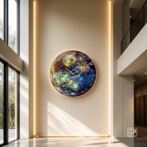 Oversized Mercury Wall Clock 30"-36" • Glow in the Dark • Handmade Tempered Glass Astronomy Gifts