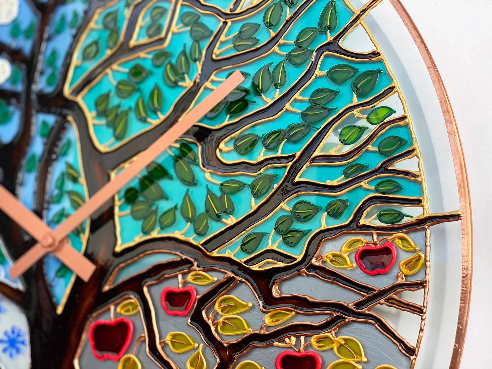 Unique Tree Clock Glass Wall Clock Big Clock Painted Glass Etsy