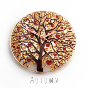 Stunning large autumn tree clock made from hand-painted stained glass. Perfect for cozy and nature-inspired homes, this silent clock adds a warm and colorful touch to living spaces, bedrooms, or entryways.
